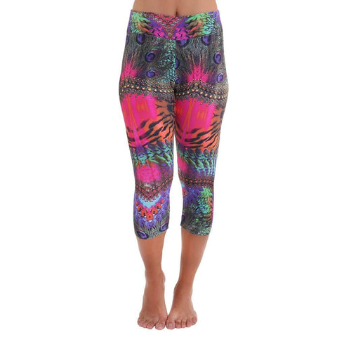 Capri Legging Rainbow Feathers - Leggings